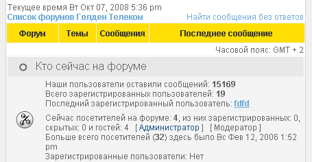 Пустой список форумов Голден Телеком