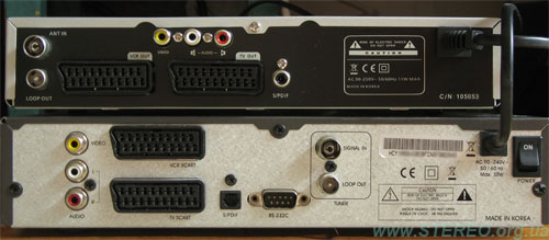 Homecast & Kaon - rear view: audio out optical & coax, power switch